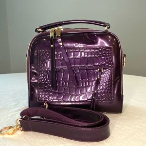 LIRENNIAO BRAND VEGAN FAUX LEATHER PURPLE CROCODILE PATTERN HANDBAG